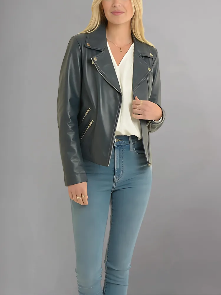 Women's Casual Stylish Biker Light Brown Leather Jacket