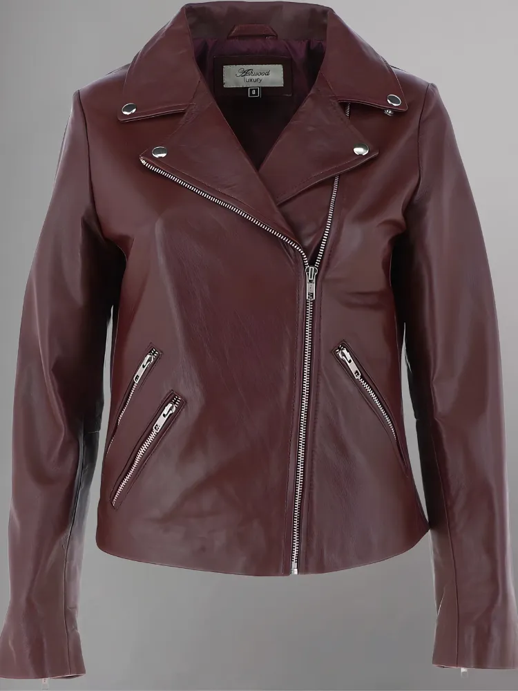 Women's Casual Stylish Biker Light Brown Leather Jacket