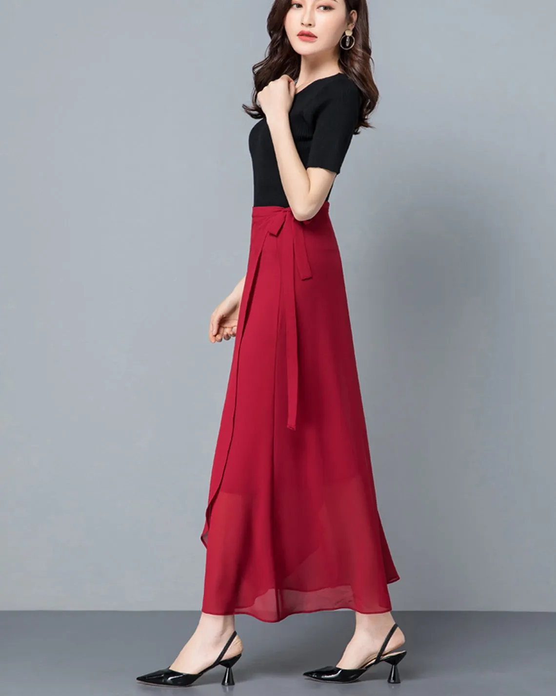 Women's chiffon wrap skirt, Flare skirt, Chiffon midi skirt, A-line skirt, long skirt, high waist skirt, plus size skirt, customized skirt A0014