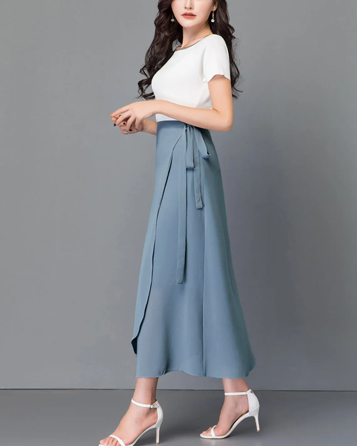 Women's chiffon wrap skirt, Flare skirt, Chiffon midi skirt, A-line skirt, long skirt, high waist skirt, plus size skirt, customized skirt A0014