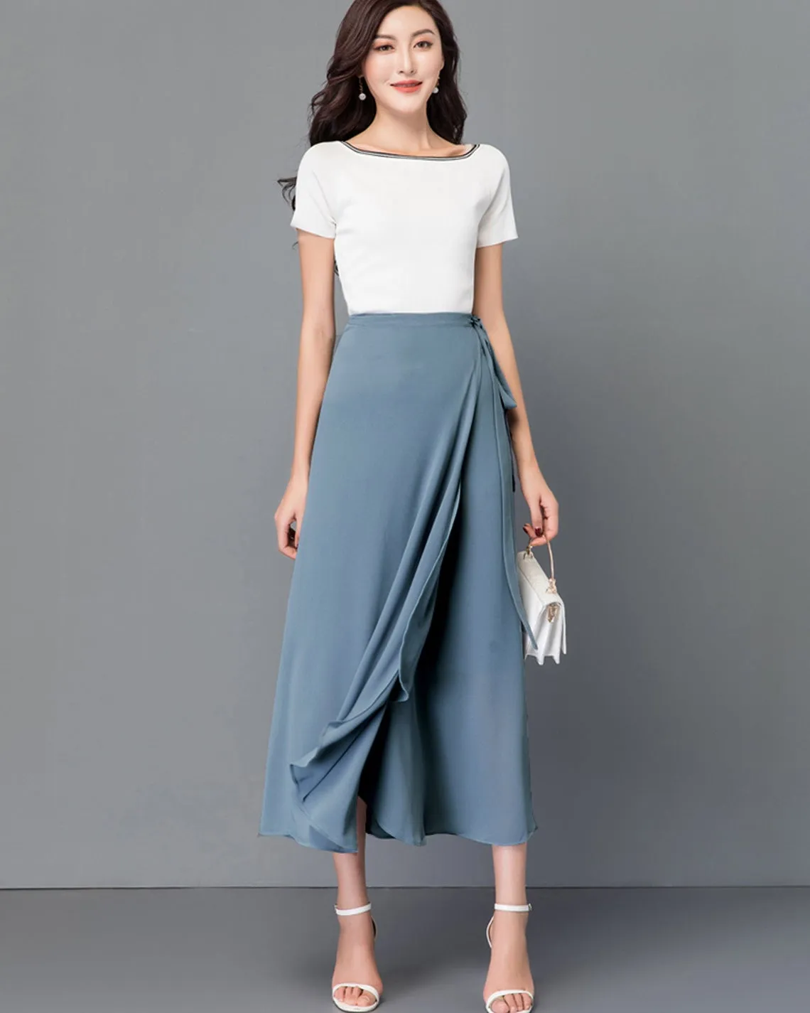 Women's chiffon wrap skirt, Flare skirt, Chiffon midi skirt, A-line skirt, long skirt, high waist skirt, plus size skirt, customized skirt A0014