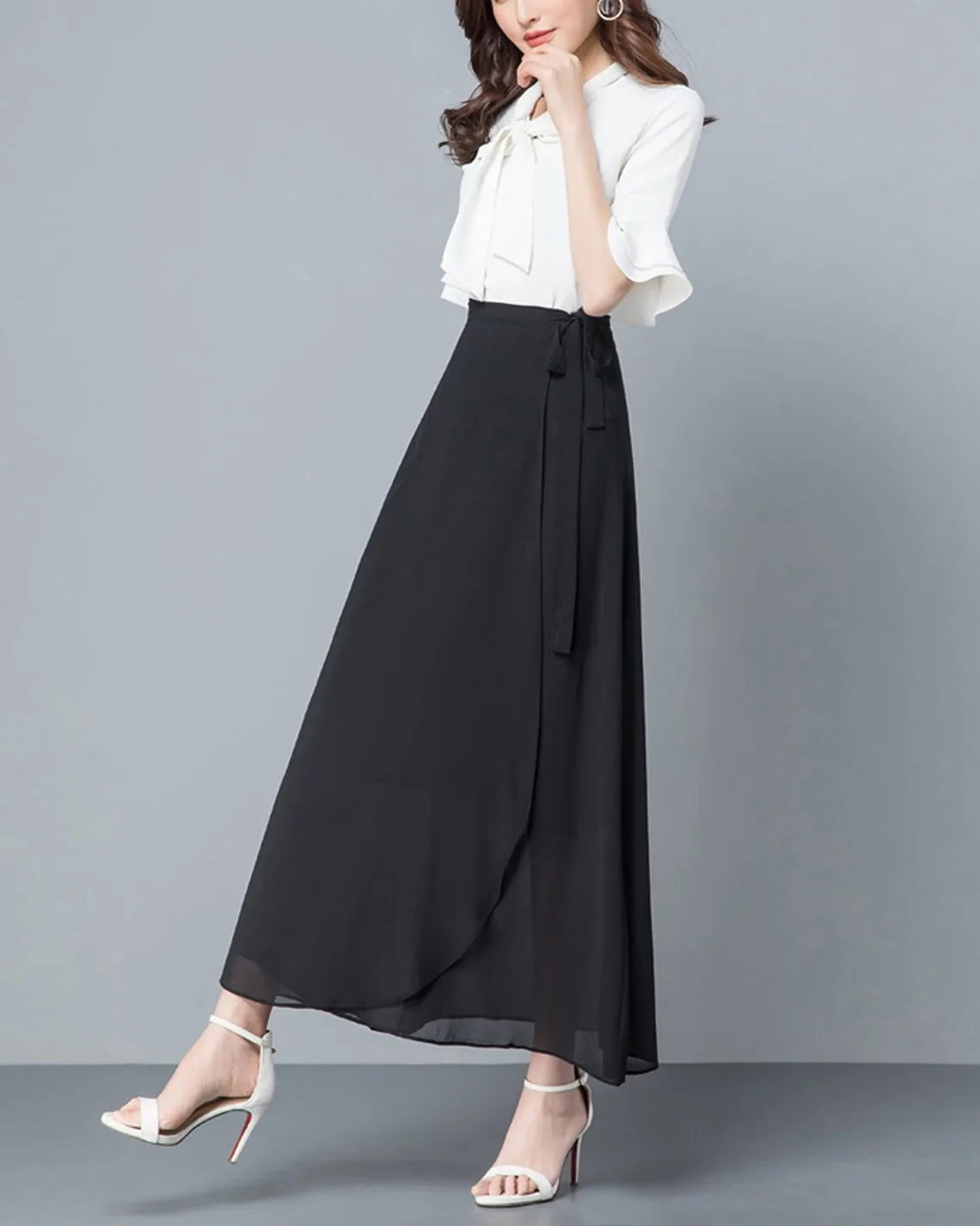 Women's chiffon wrap skirt, Flare skirt, Chiffon midi skirt, A-line skirt, long skirt, high waist skirt, plus size skirt, customized skirt A0014