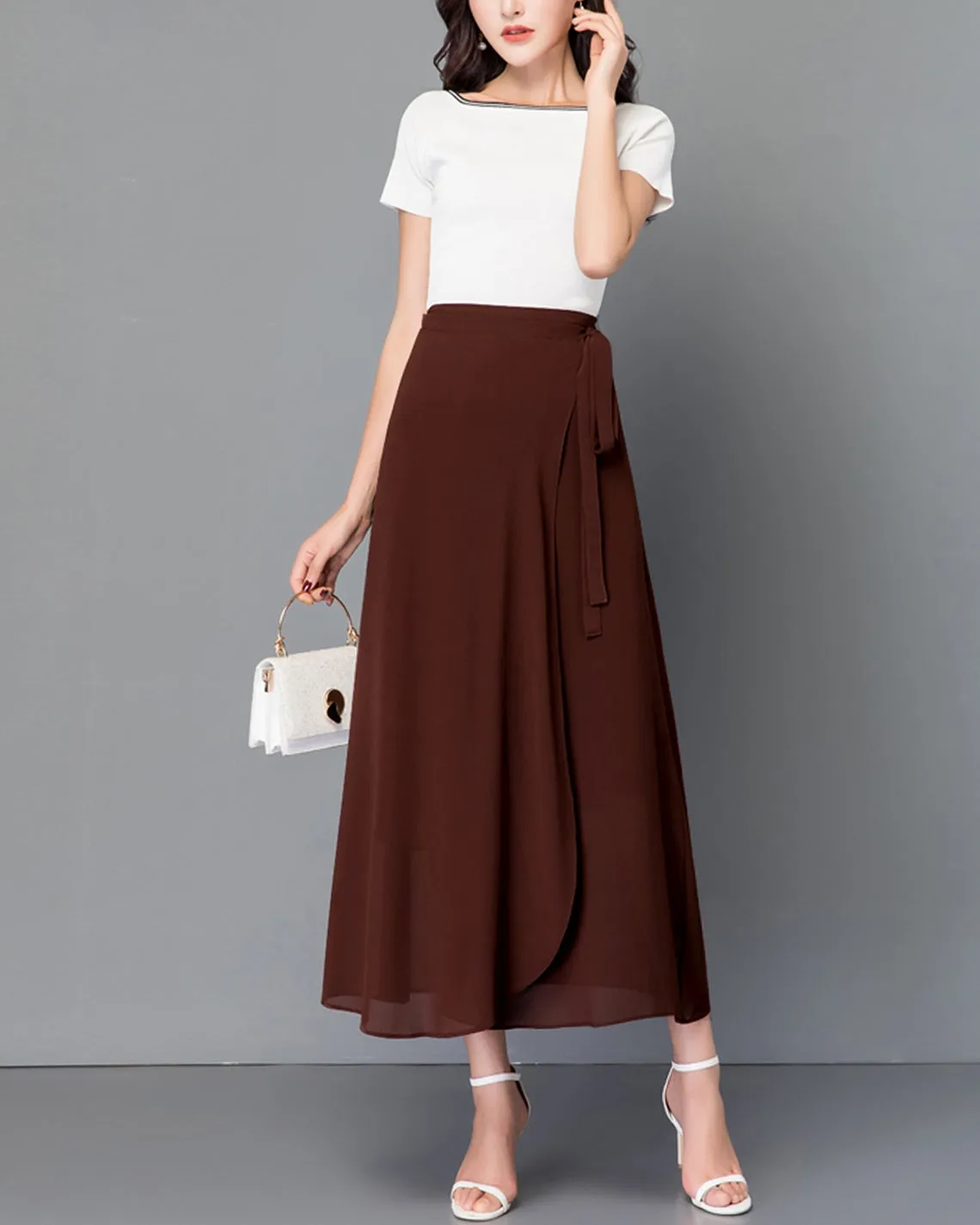 Women's chiffon wrap skirt, Flare skirt, Chiffon midi skirt, A-line skirt, long skirt, high waist skirt, plus size skirt, customized skirt A0014