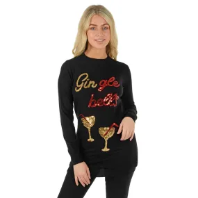 Womens Christmas Jumper Gingle Bells Cocktails Sequins