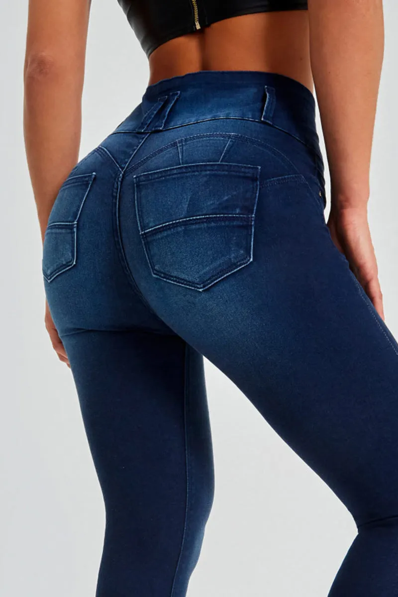 Women's High-waisted Slim-fit Elastic Shaping Lifted Buttocks Jeans