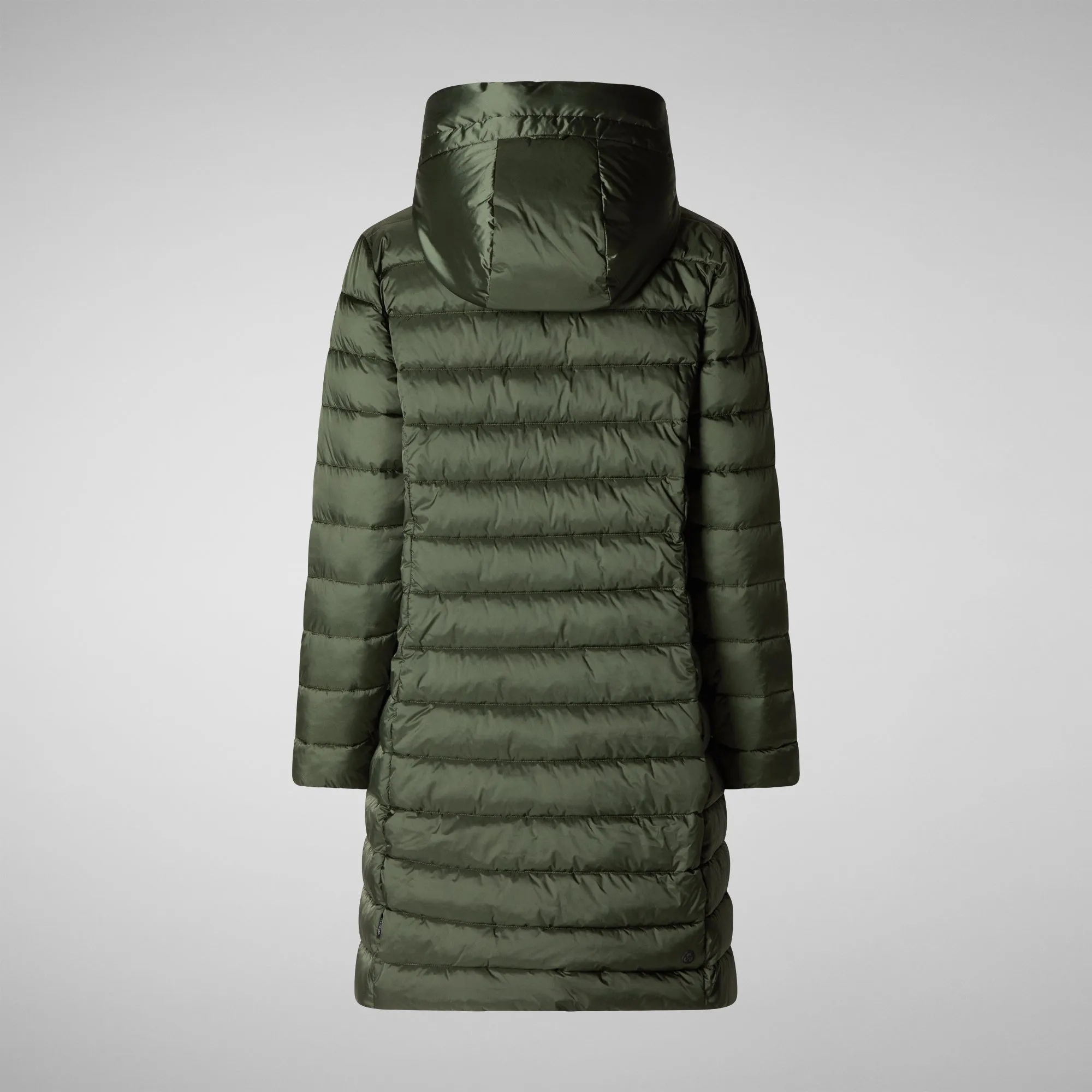 Women's Hooded Animal free Puffer Coat Saffron in Thyme Green