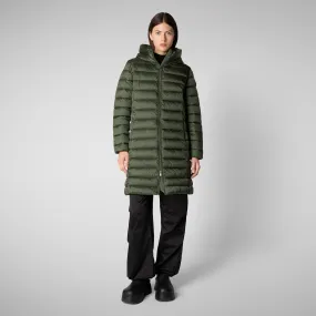 Women's Hooded Animal free Puffer Coat Saffron in Thyme Green