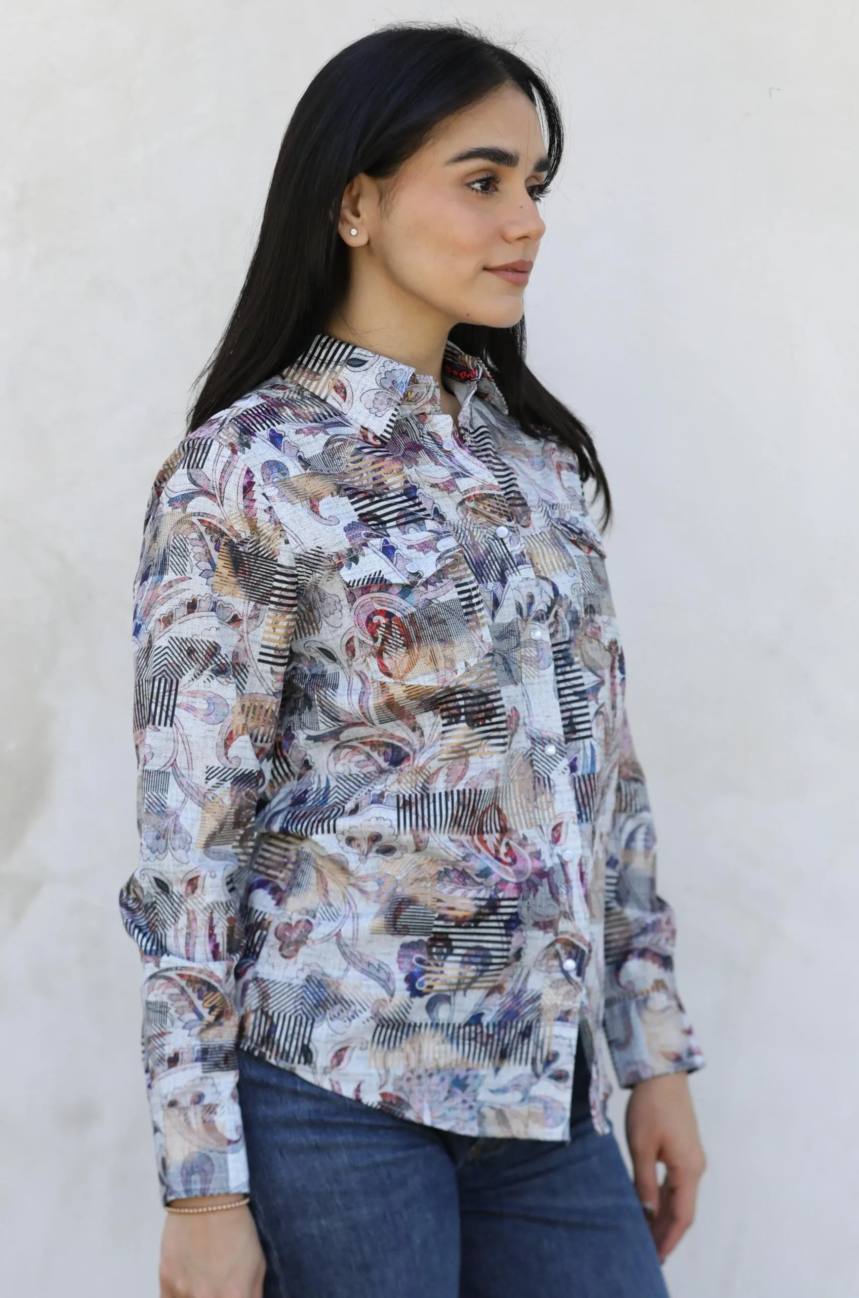 Womens Modern Fit Stretch Foil Fashion Shirt