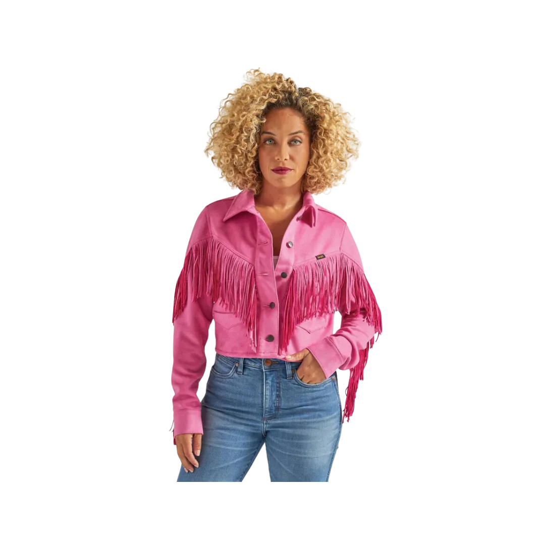 Wrangler Women's Retro Party Crop Fringe Pink Jacket