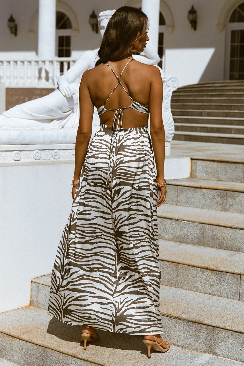 Zahara brown zebra maxi dress