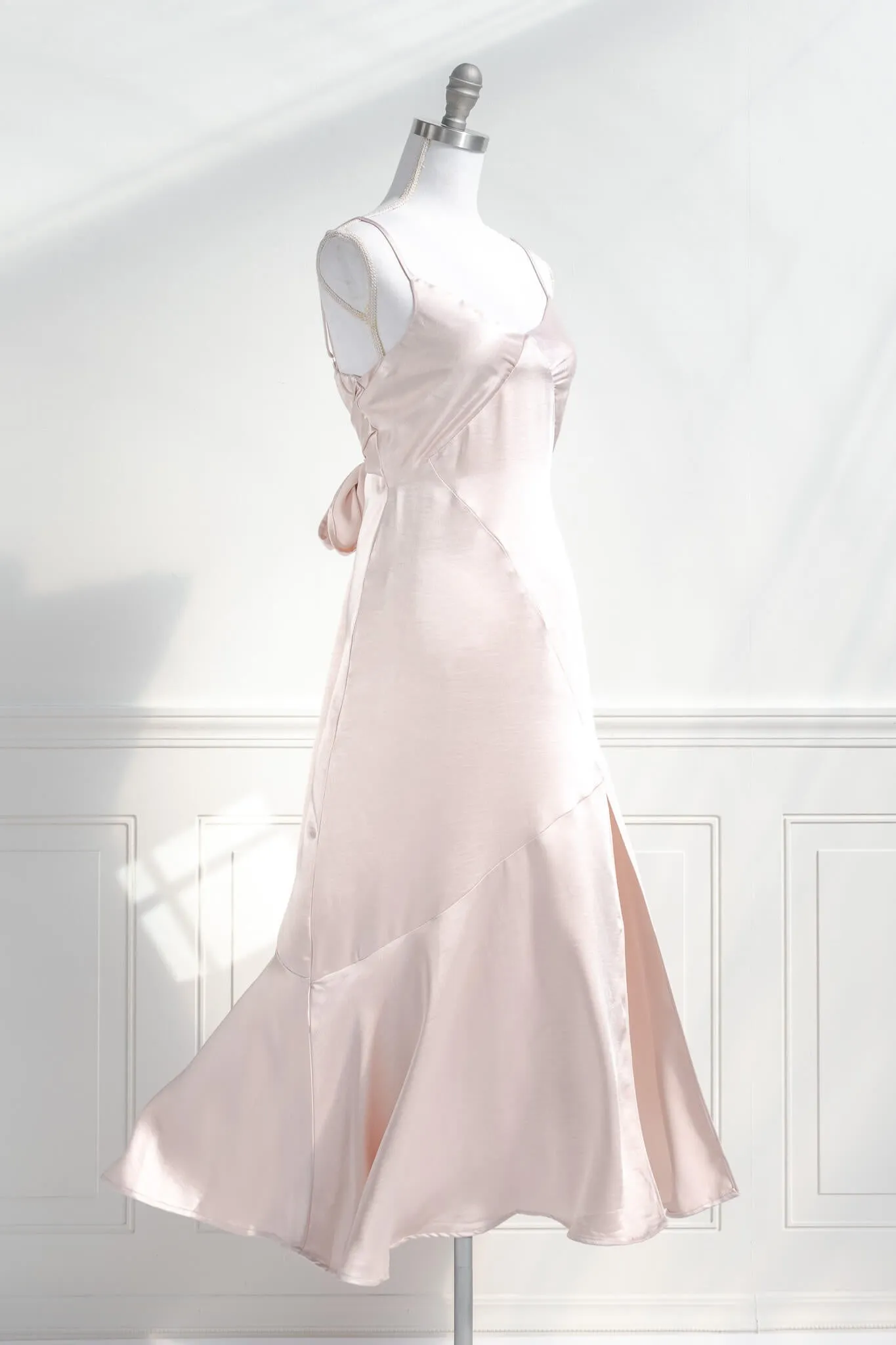 Zelda Satin Midi Dress - Pearl