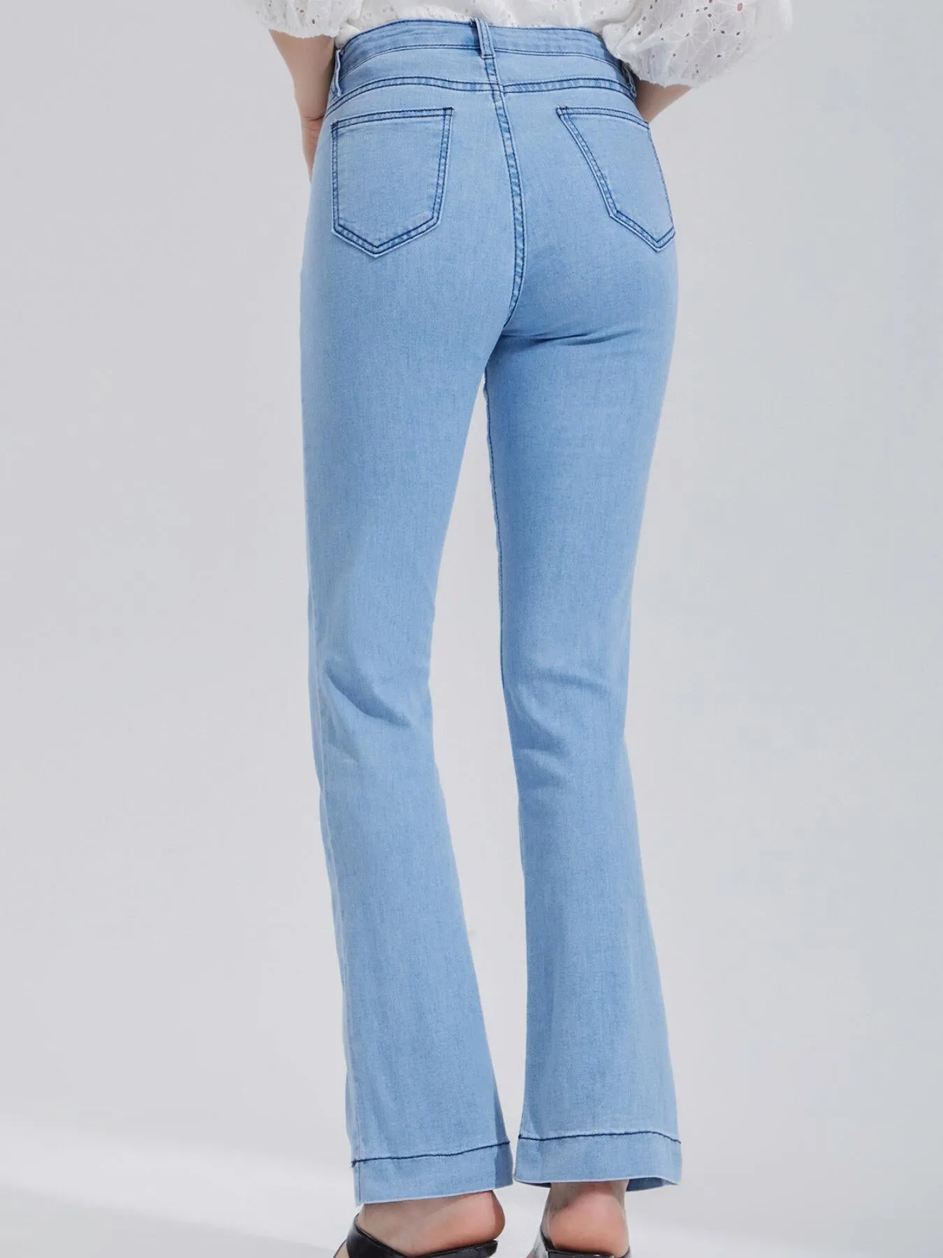 Zipper Front Slim Flare Leg Jeans